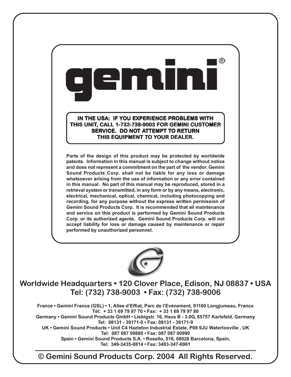 Gemini UZ-1128 User Manual | Page 16 / 16