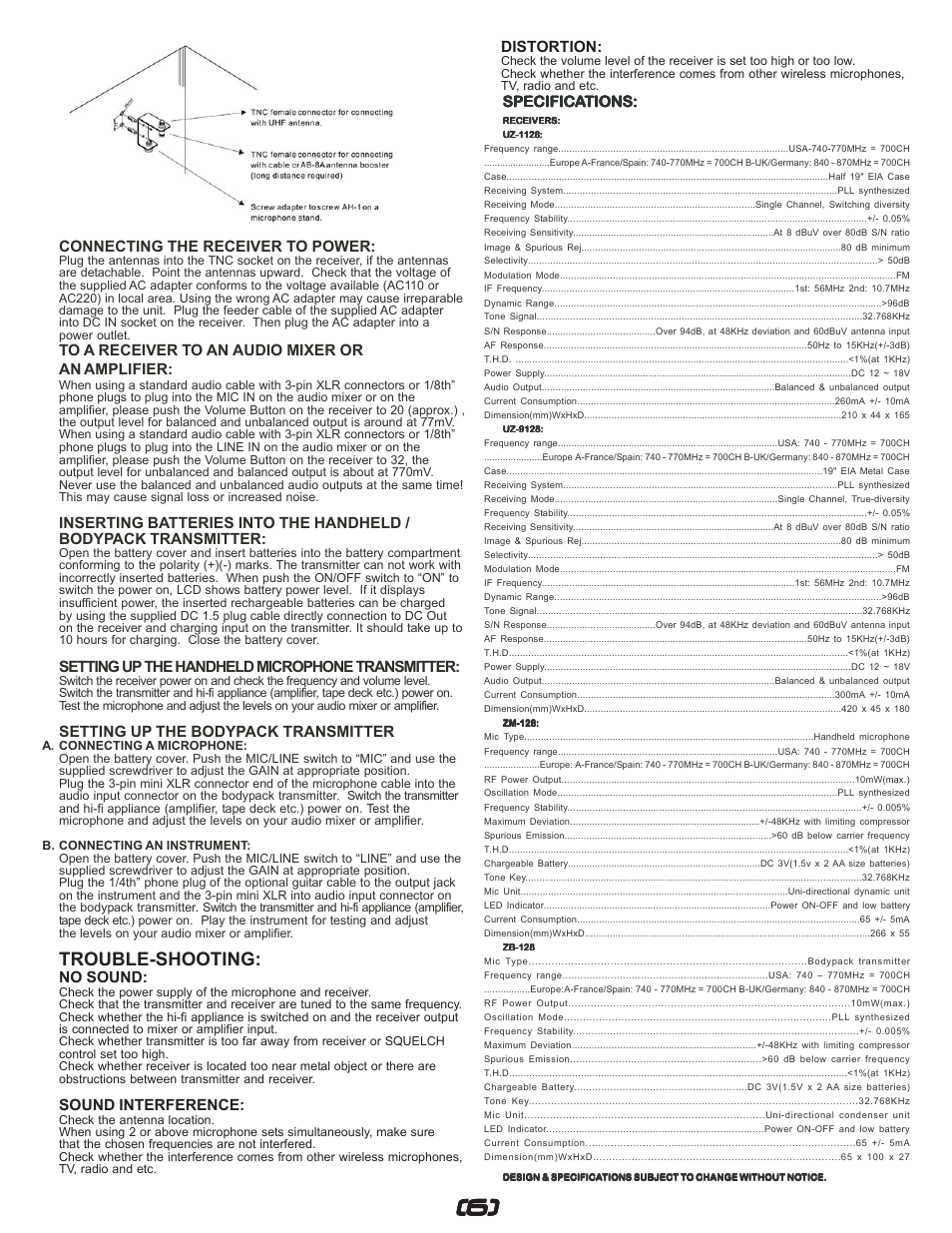 Trouble-shooting | Gemini UZ-1128 User Manual | Page 6 / 16