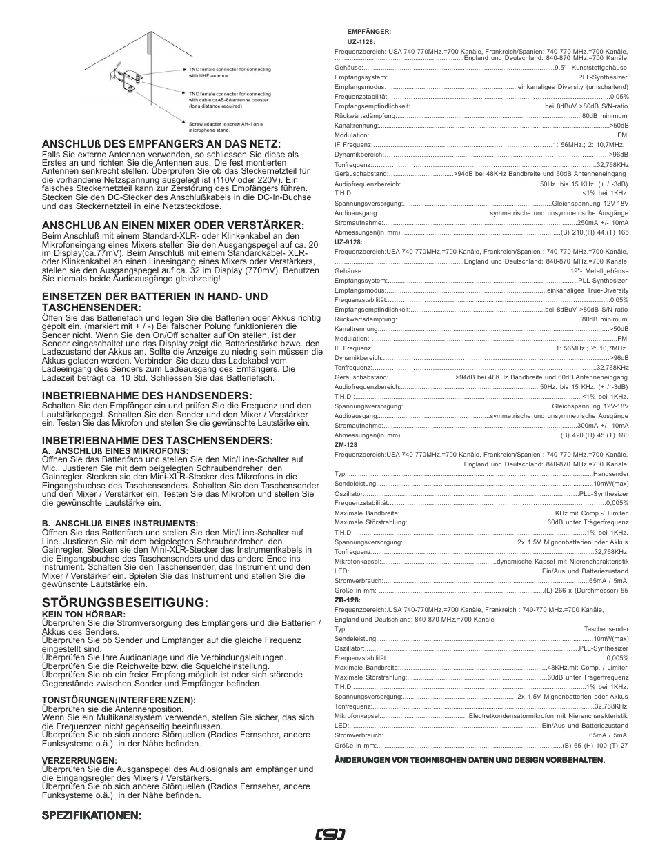 Störungsbeseitigung | Gemini UZ-1128 User Manual | Page 9 / 16