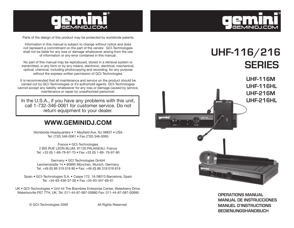 Gemini UHF-216HL User Manual | 21 pages