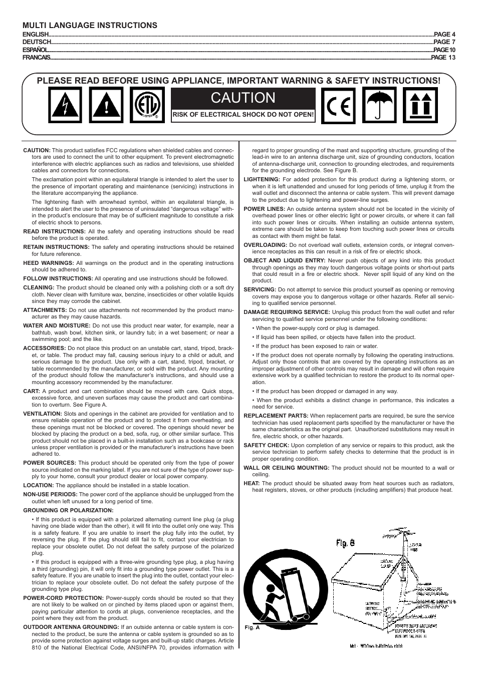 Caution, Multi language instructions | Gemini MPX-30 User Manual | Page 2 / 16