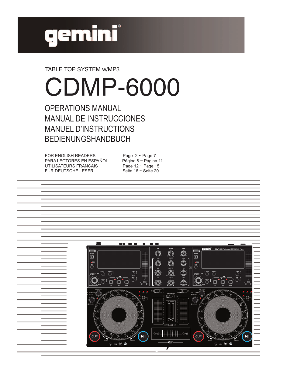 Gemini TABLE TOP SYSTEM CDMP-6000 User Manual | 22 pages