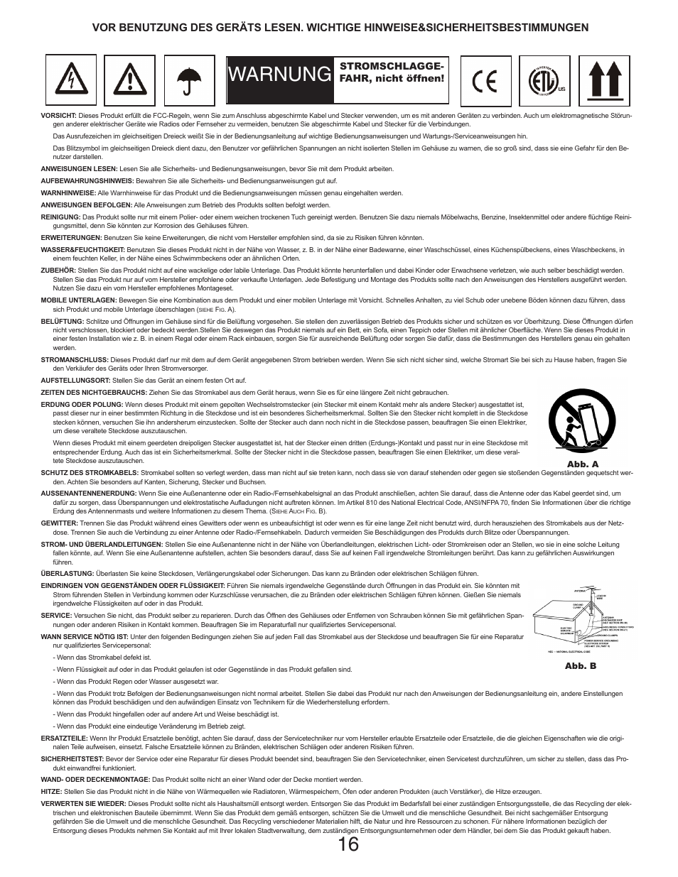 Cdmp-6000 manual german_layout 4, Warnung, Stromschlagge- fahr, nicht öffnen | Gemini TABLE TOP SYSTEM CDMP-6000 User Manual | Page 16 / 22