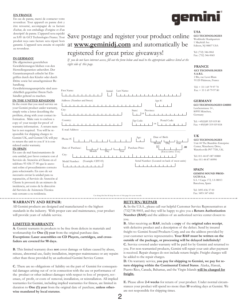 Gemini TABLE TOP SYSTEM CDMP-6000 User Manual | Page 21 / 22