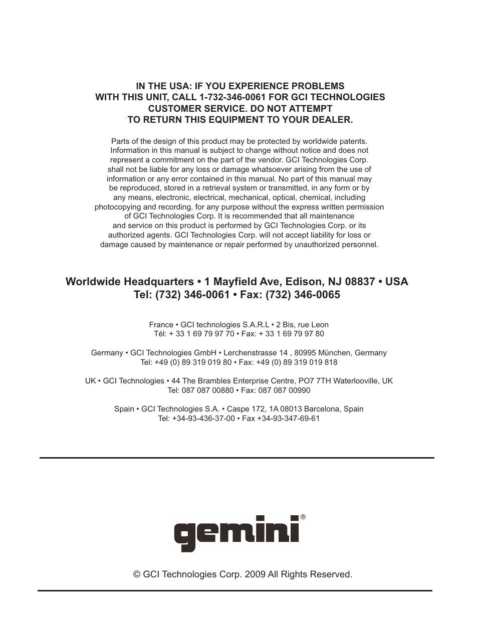 Gemini TABLE TOP SYSTEM CDMP-6000 User Manual | Page 22 / 22