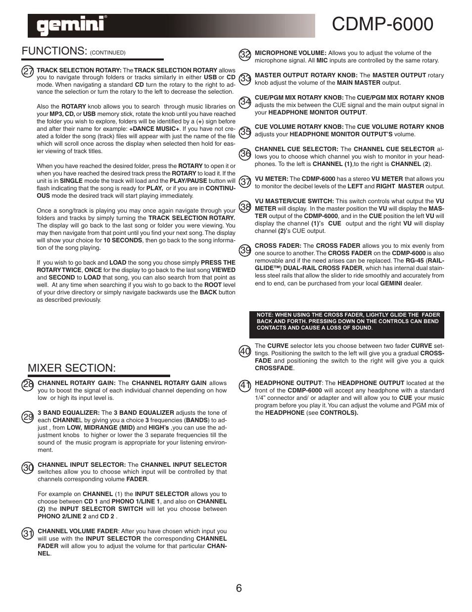 Cdmp-6000, Functions | Gemini TABLE TOP SYSTEM CDMP-6000 User Manual | Page 6 / 22