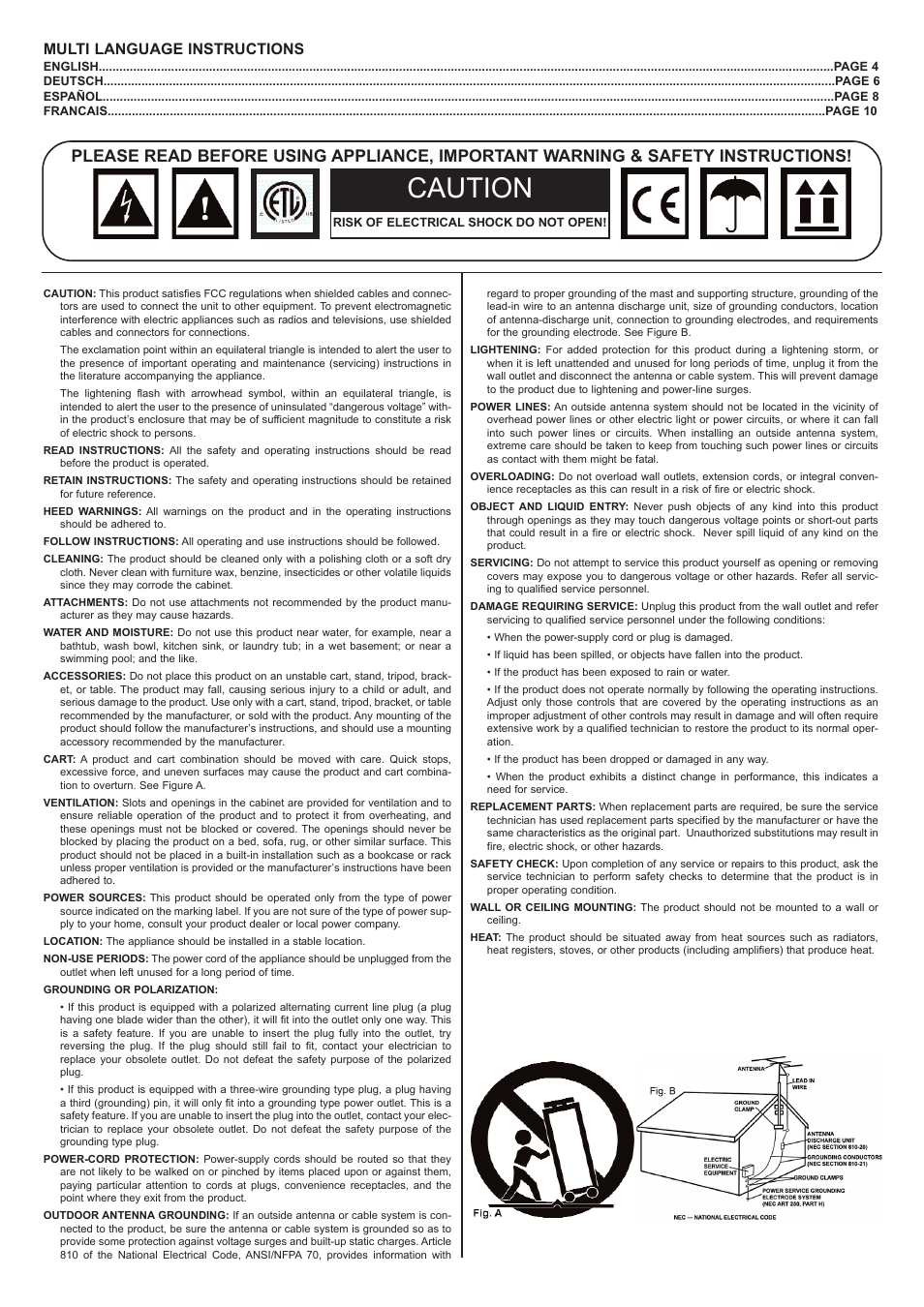 Caution, Multi language instructions | Gemini TT-04 User Manual | Page 2 / 16