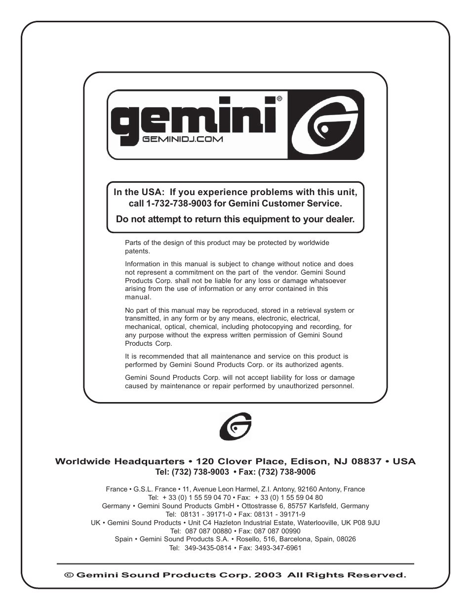 Gemini PS-676i User Manual | Page 12 / 12