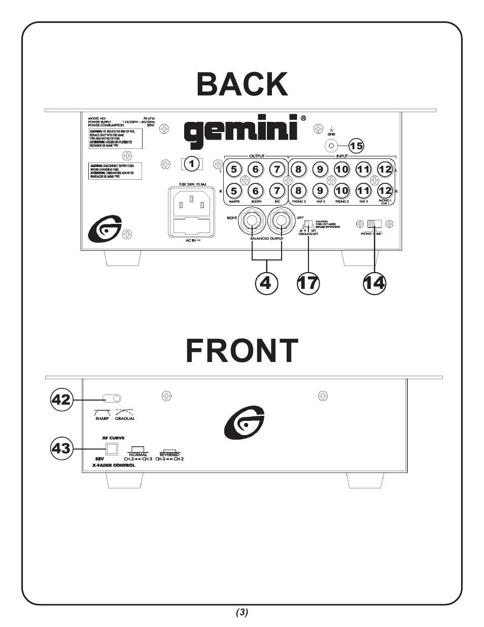 Back front | Gemini PS-676i User Manual | Page 3 / 12