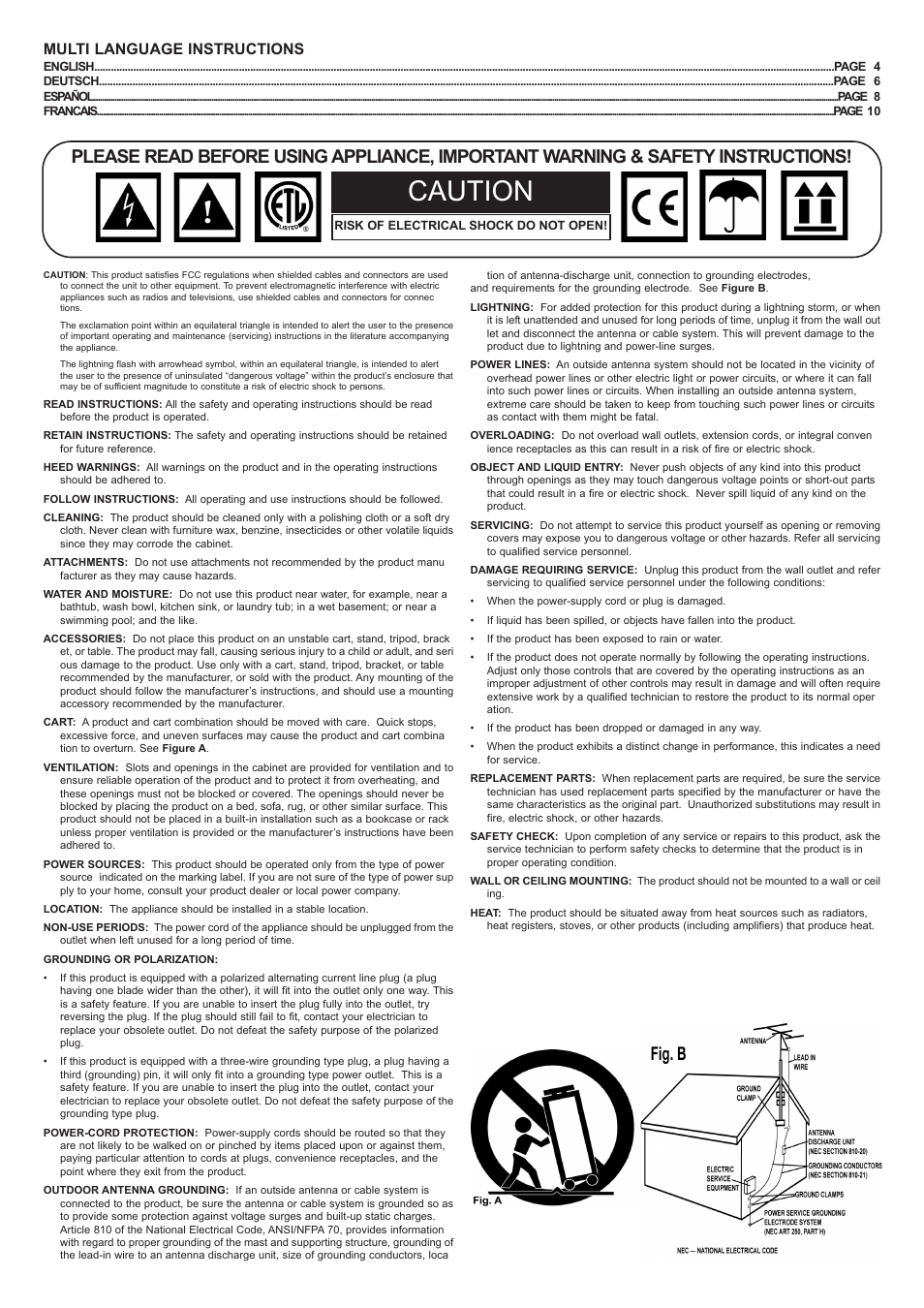 Caution, Multi language instructions | Gemini TT-01 User Manual | Page 2 / 12