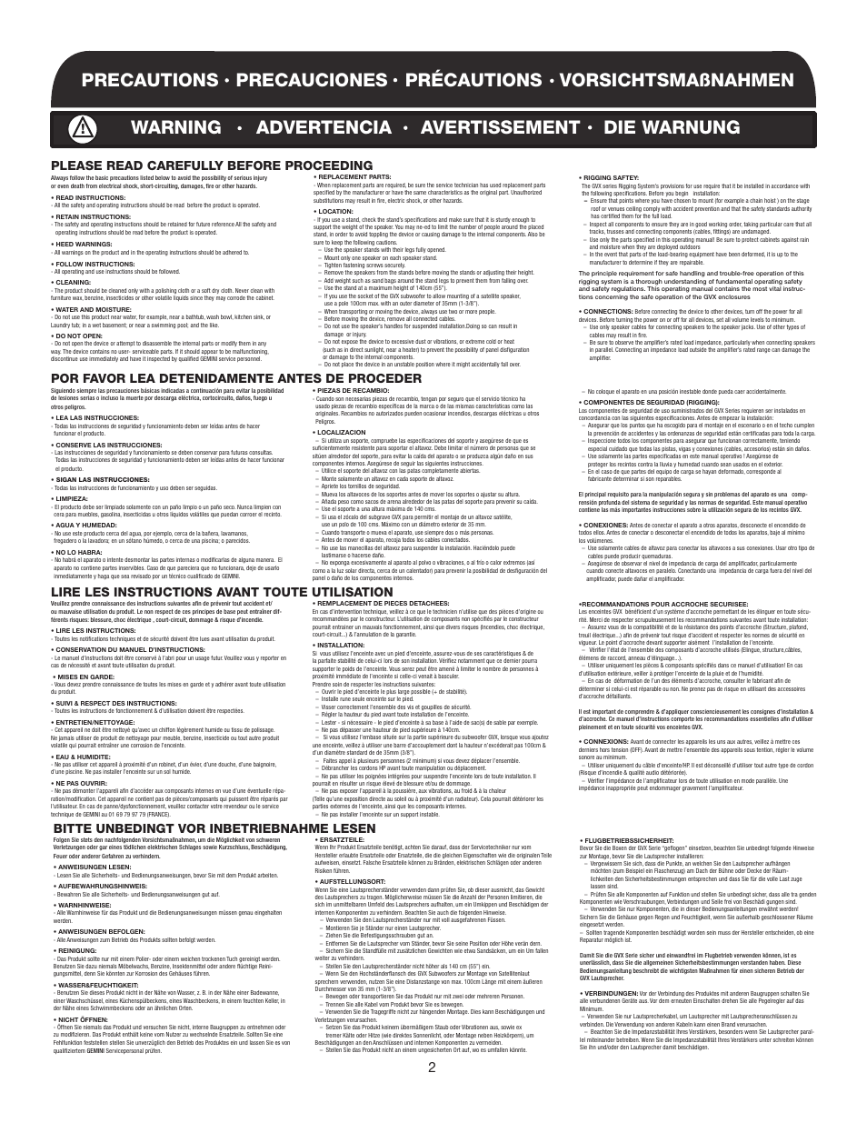 Please read carefully before proceeding | Gemini GVX-15 User Manual | Page 2 / 9