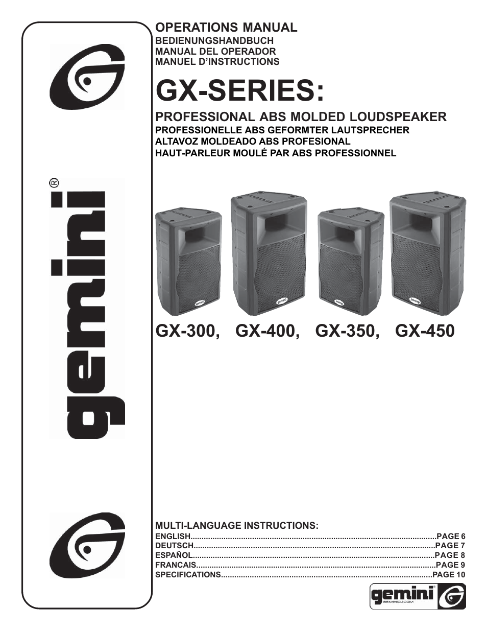 Gemini GX-350 User Manual | 12 pages