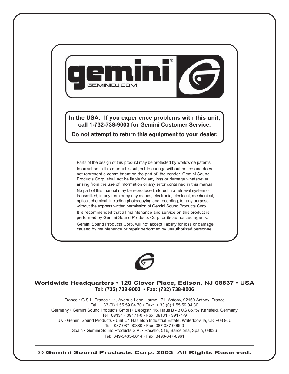 Gemini GX-350 User Manual | Page 12 / 12