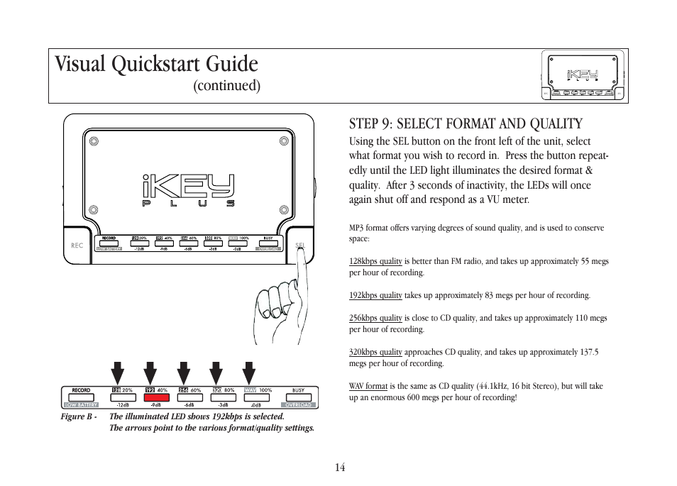 Visual quickstart guide, Step 9: select format and quality, Continued) | Gemini iKEYplus User Manual | Page 14 / 109