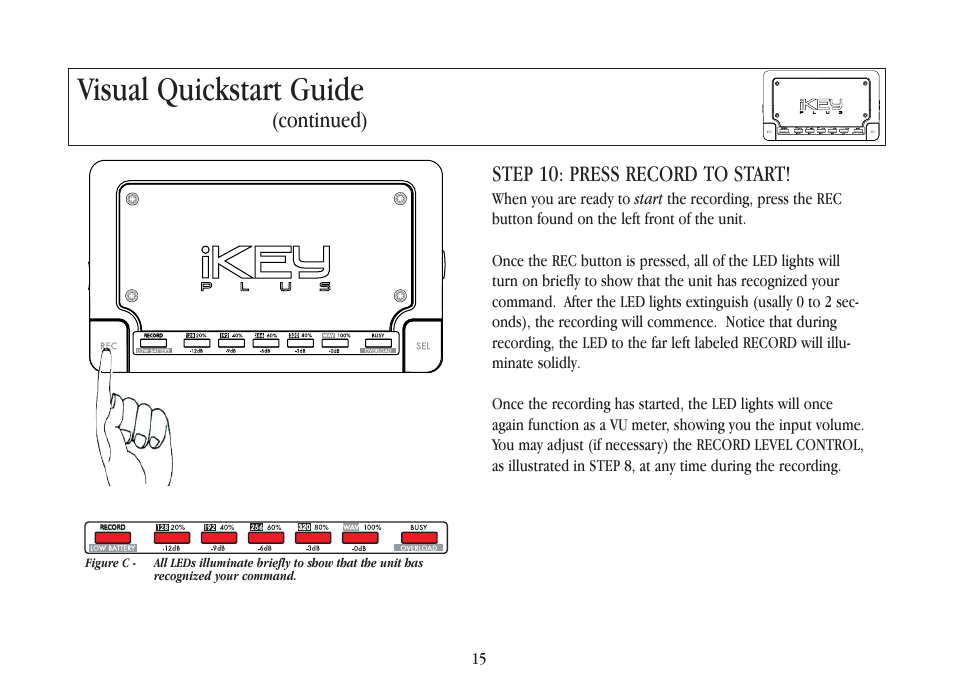 Visual quickstart guide, Step 10: press record to start, Continued) | Gemini iKEYplus User Manual | Page 15 / 109