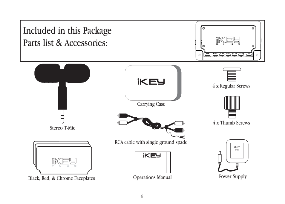 Included in this package parts list & accessories | Gemini iKEYplus User Manual | Page 4 / 109