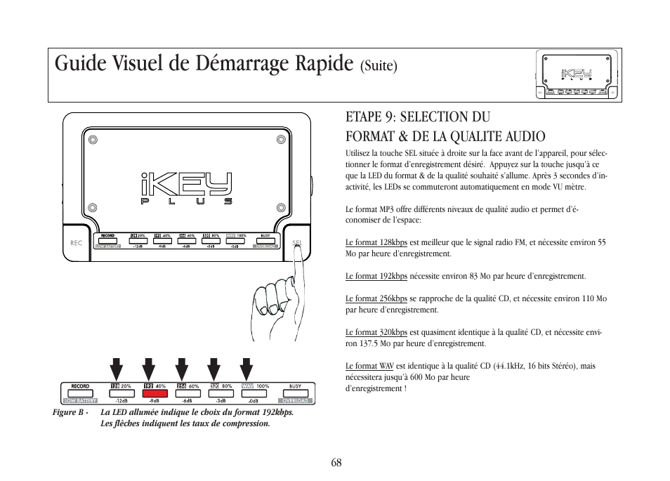 Guide visuel de démarrage rapide, Etape 9: selection du format & de la qualite audio, Suite) | Gemini iKEYplus User Manual | Page 68 / 109