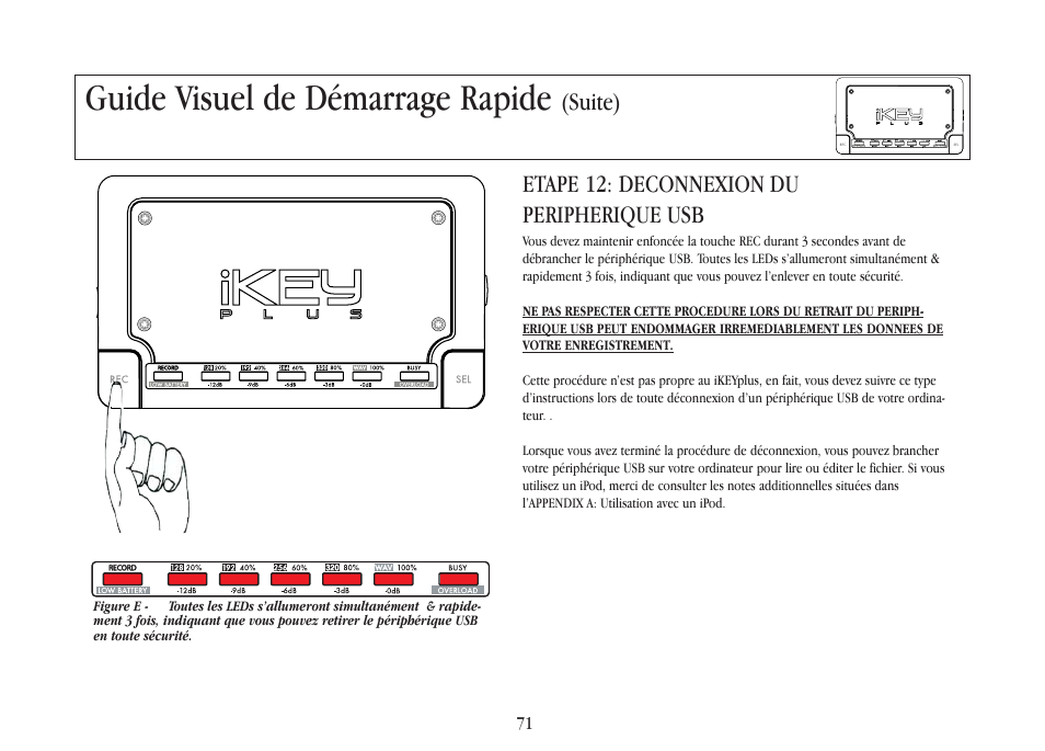 Guide visuel de démarrage rapide, Etape 12: deconnexion du peripherique usb, Suite) | Gemini iKEYplus User Manual | Page 71 / 109