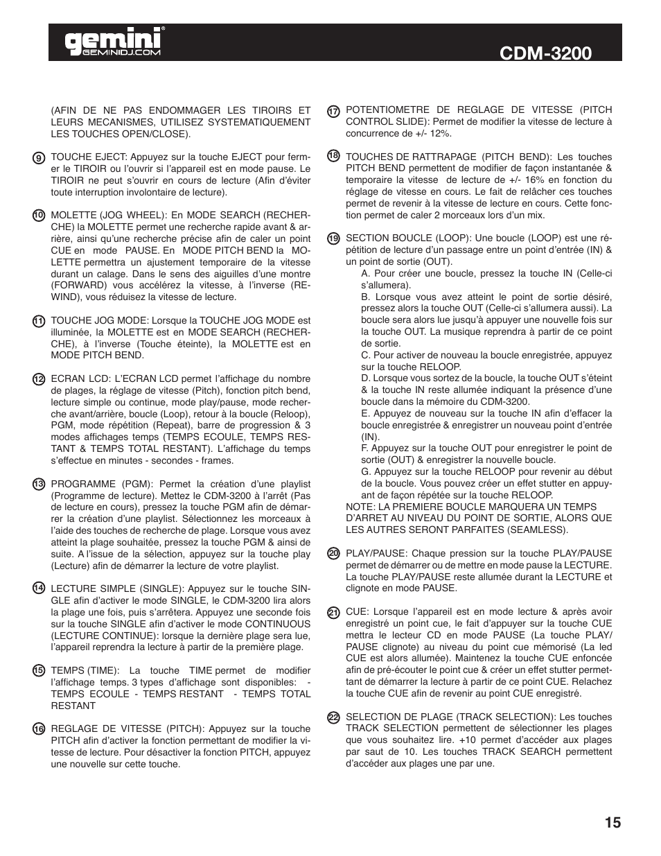 Cdm-3200 | Gemini CDM-3200 User Manual | Page 15 / 24