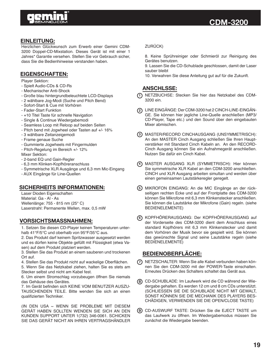 Cdm-3200 | Gemini CDM-3200 User Manual | Page 19 / 24