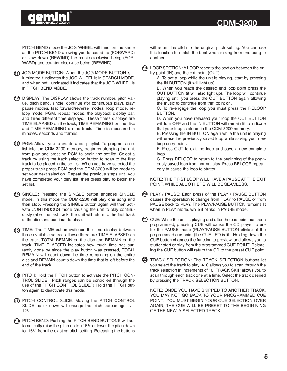Cdm-3200 | Gemini CDM-3200 User Manual | Page 5 / 24