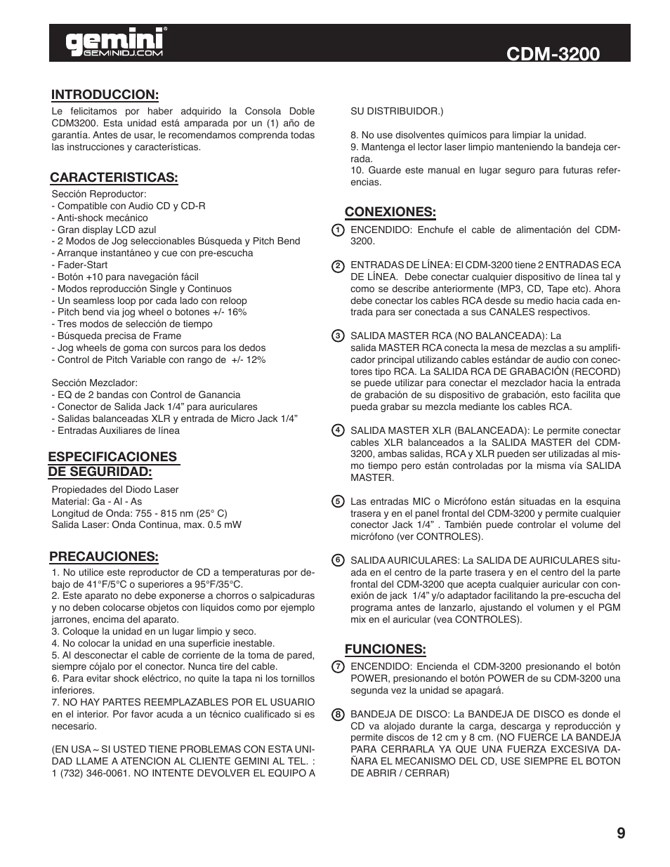 Cdm-3200 | Gemini CDM-3200 User Manual | Page 9 / 24