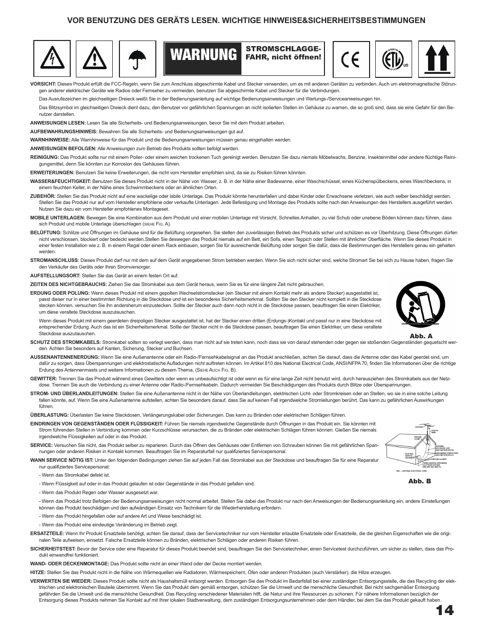 Cdx-1250 manual german.qxp_layout 1, Warnung, Stromschlagge- fahr, nicht öffnen | Gemini CDX-1250 User Manual | Page 14 / 19