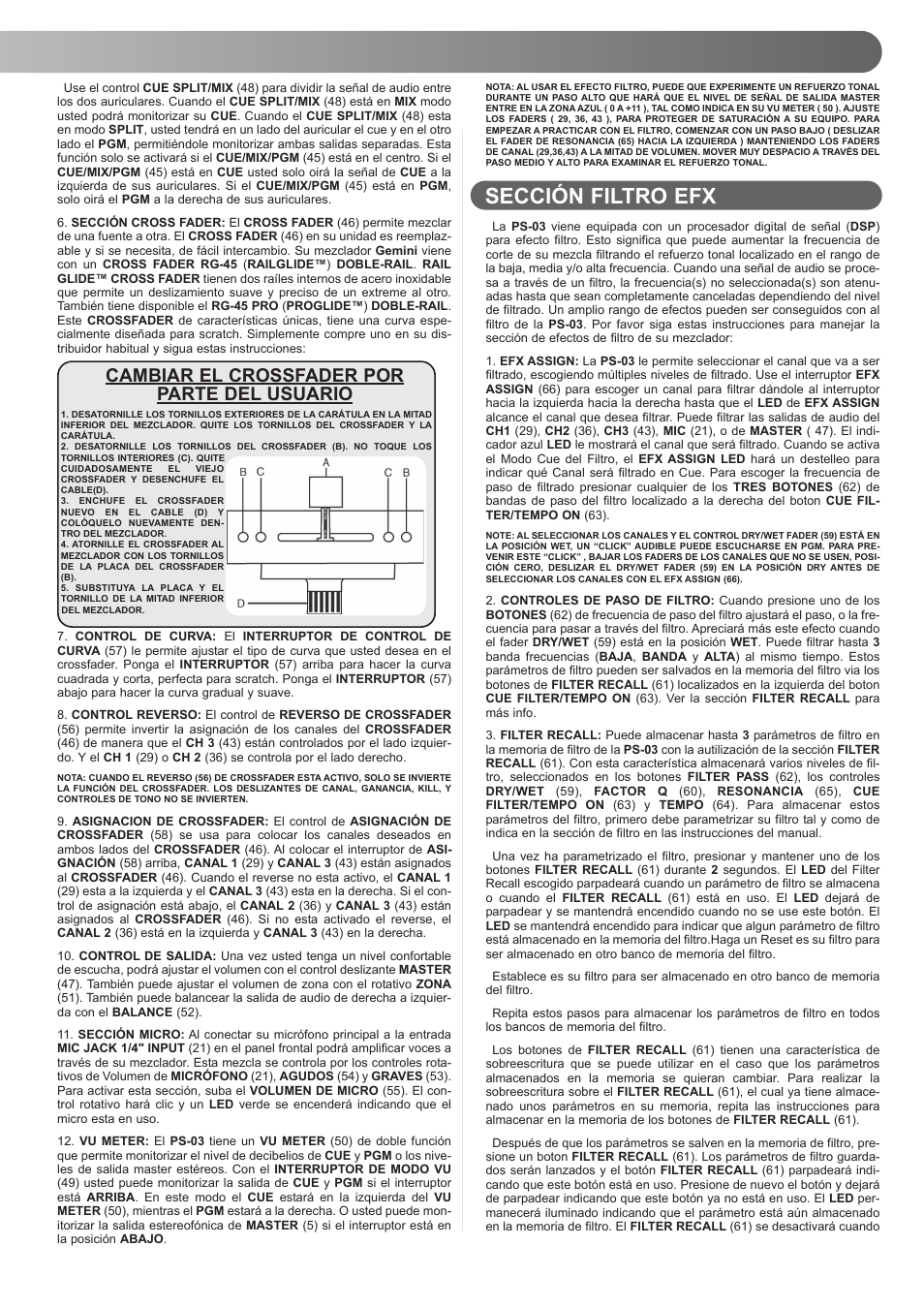 Sección filtro efx | Gemini PS-03 User Manual | Page 11 / 16