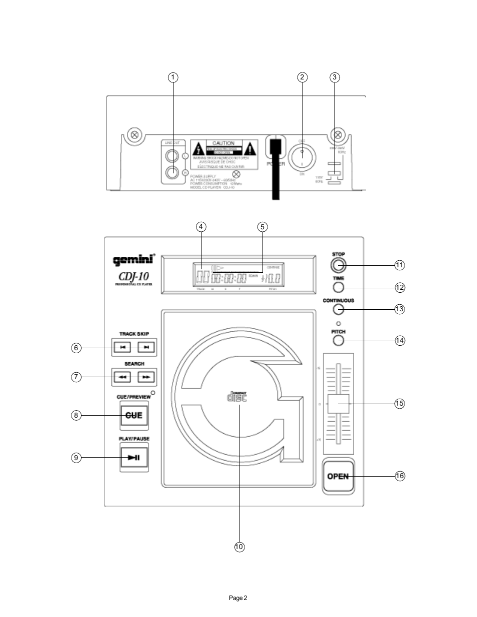 Gemini CDJ-10 User Manual | Page 2 / 12