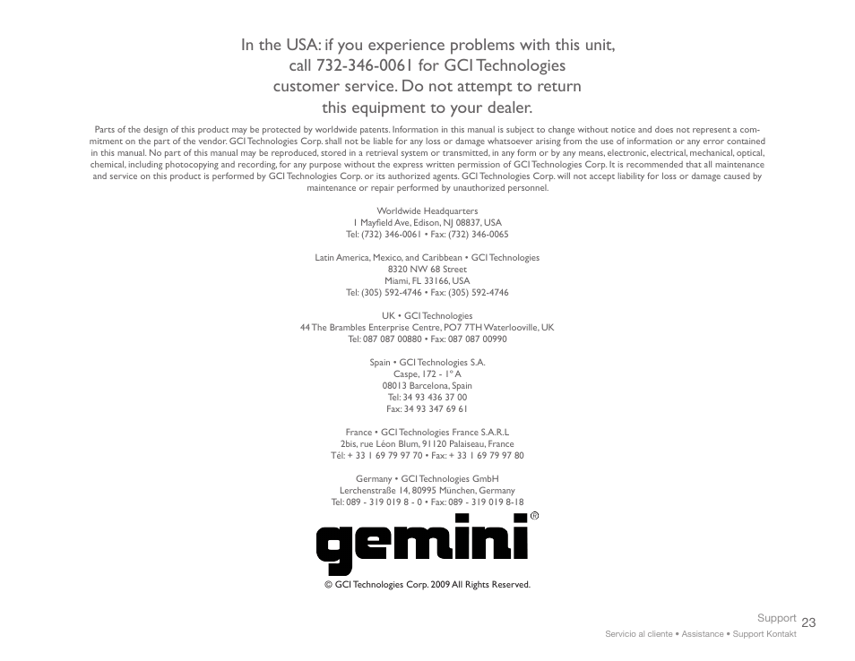 Gemini XP-3000 User Manual | Page 23 / 23