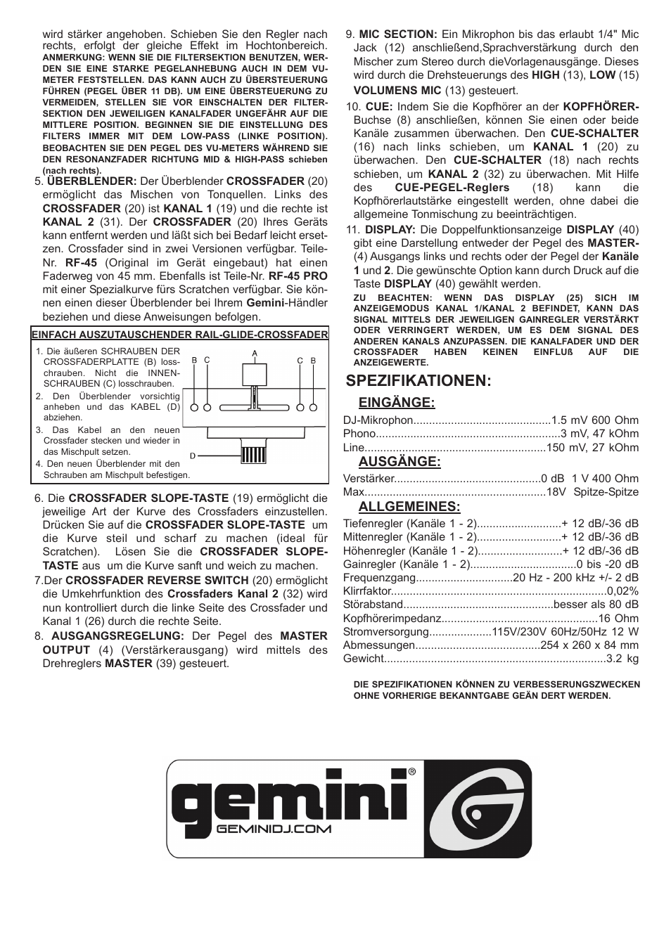 Spezifikationen | Gemini PMX-04 User Manual | Page 7 / 12