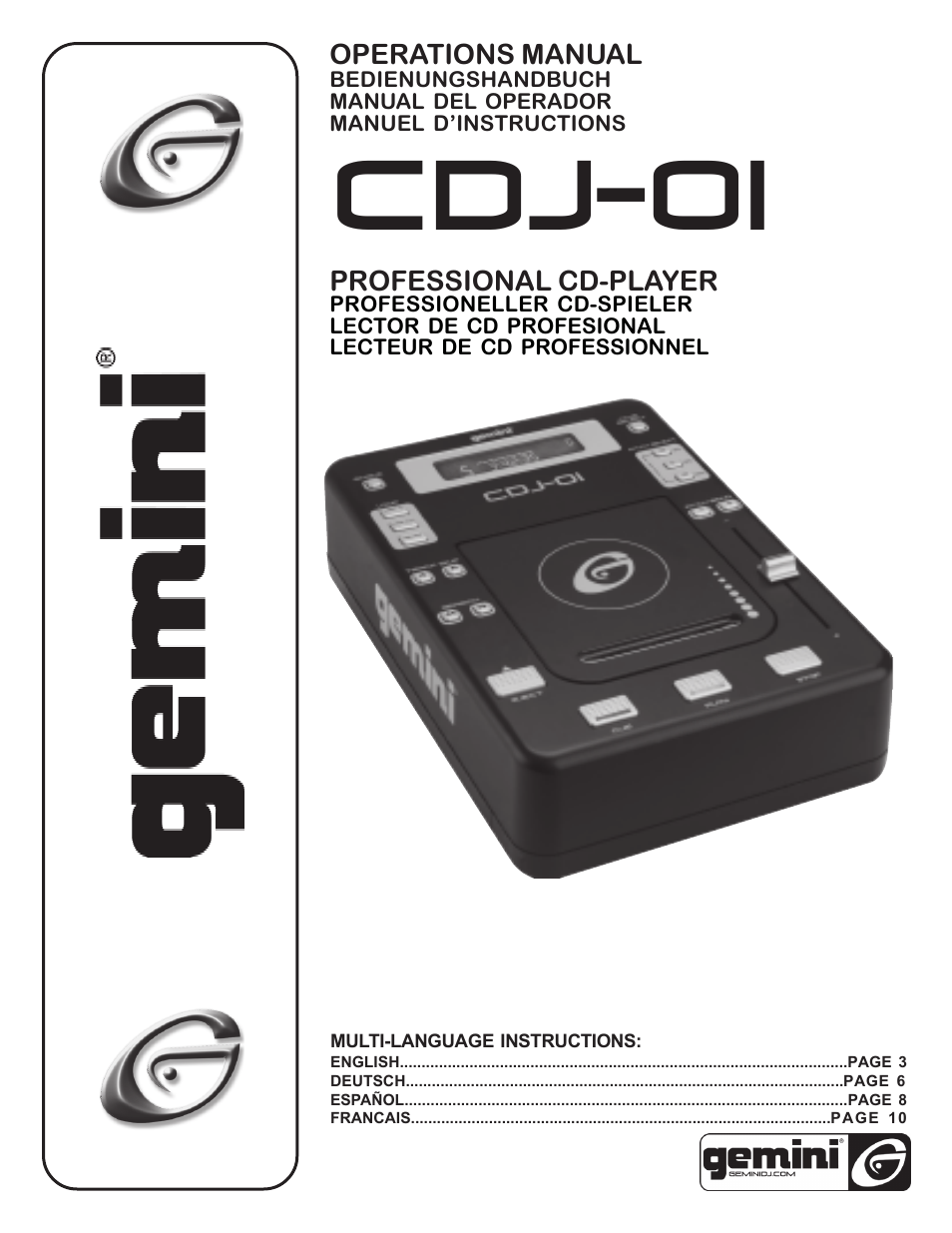 Gemini CDJ-0I User Manual | 12 pages