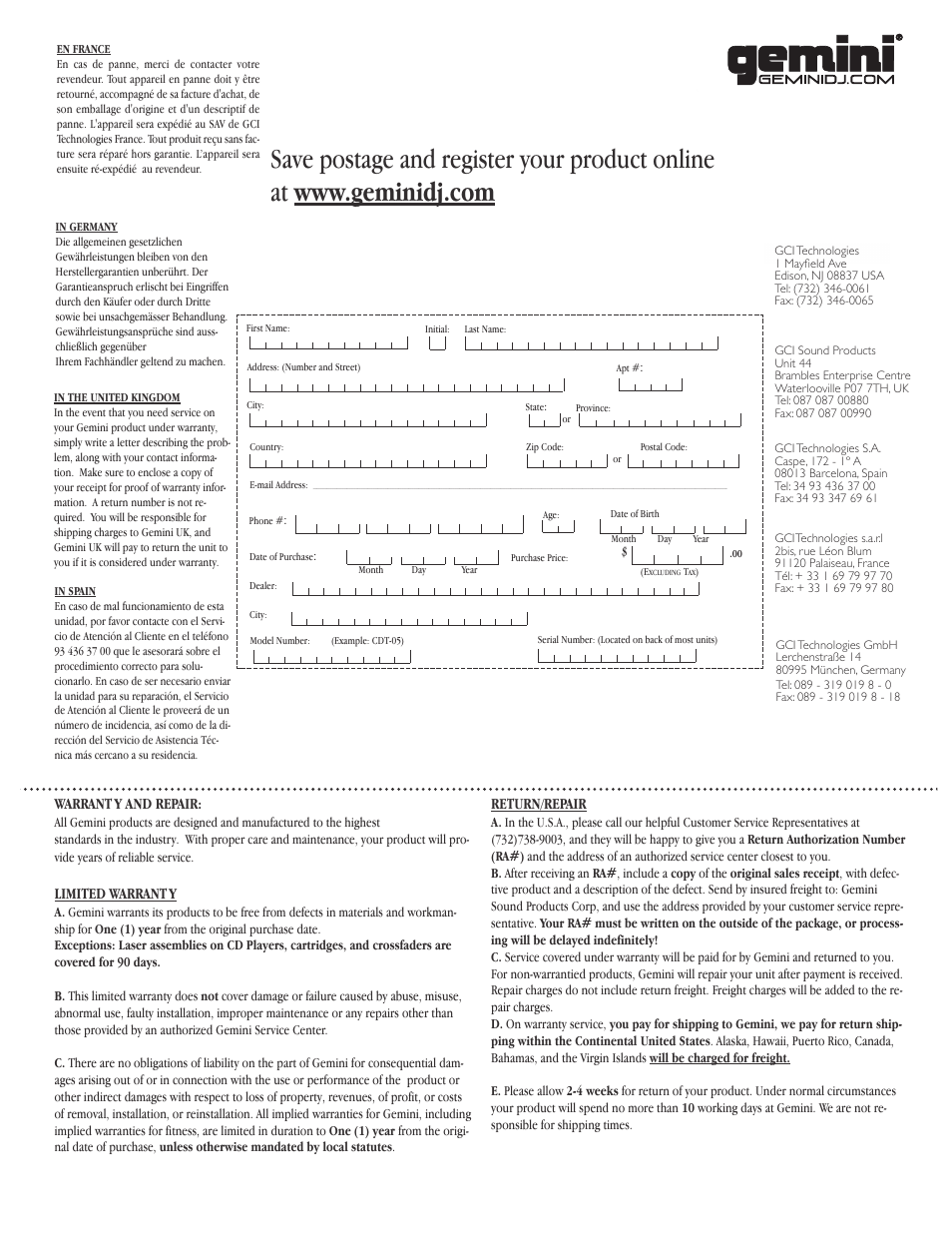 Gemini CDM-3610 User Manual | Page 24 / 25