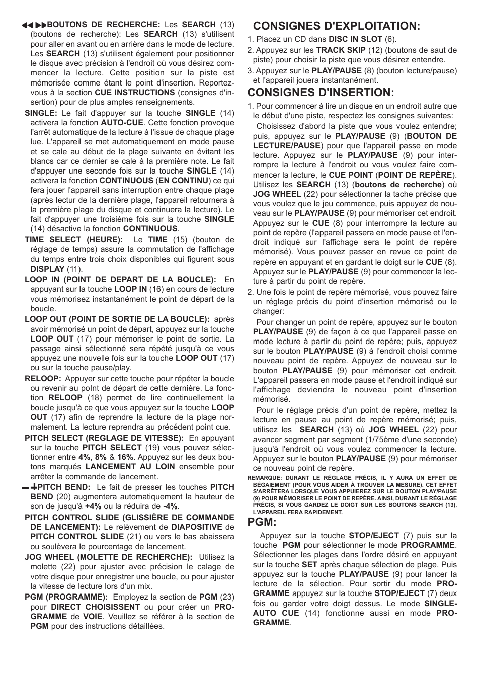 Consignes d'exploitation, Consignes d'insertion | Gemini iCDJ User Manual | Page 13 / 16