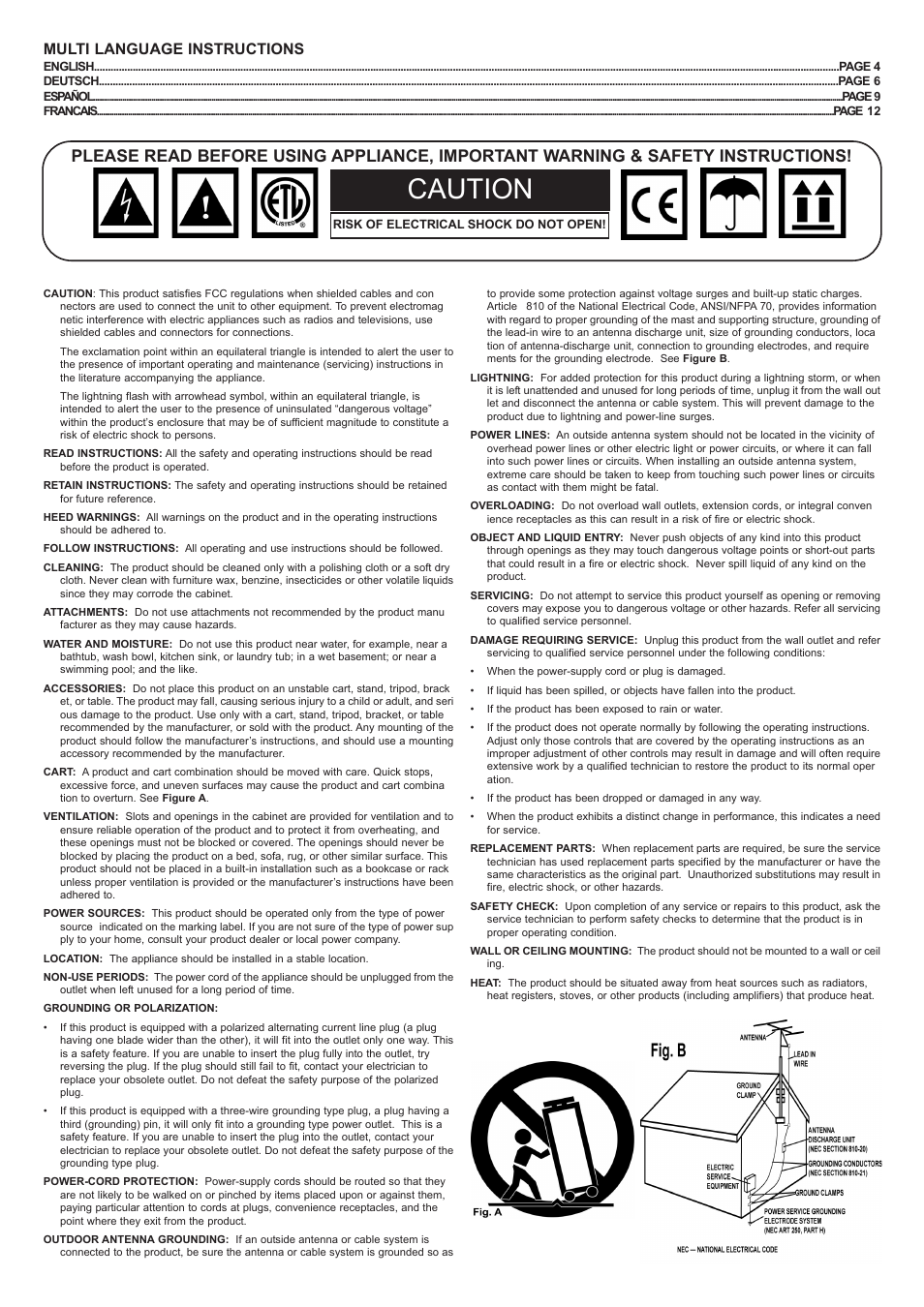 Caution, Multi language instructions | Gemini iCDJ User Manual | Page 2 / 16