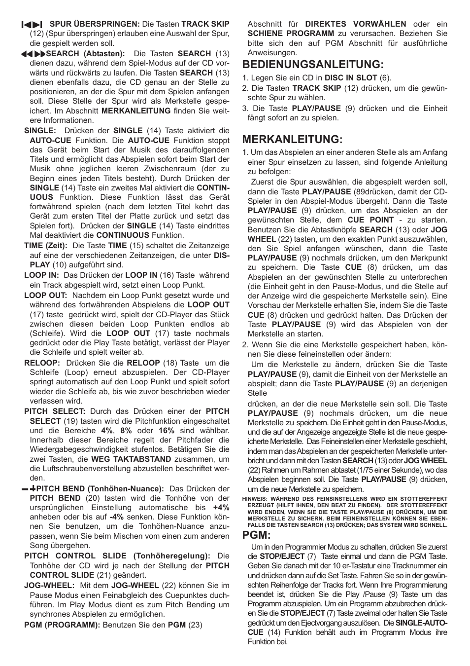 Bedienungsanleitung, Merkanleitung | Gemini iCDJ User Manual | Page 7 / 16