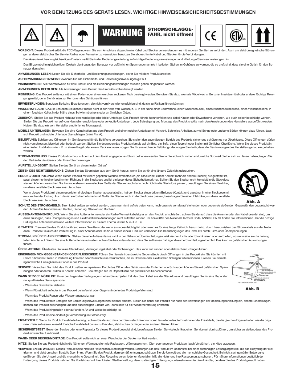 Cdj-600 manual german.qxp_layout 1, Warnung, Stromschlagge- fahr, nicht öffnen | Gemini CDJ-600 User Manual | Page 15 / 20