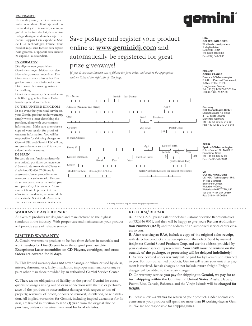 Gemini CDJ-600 User Manual | Page 19 / 20