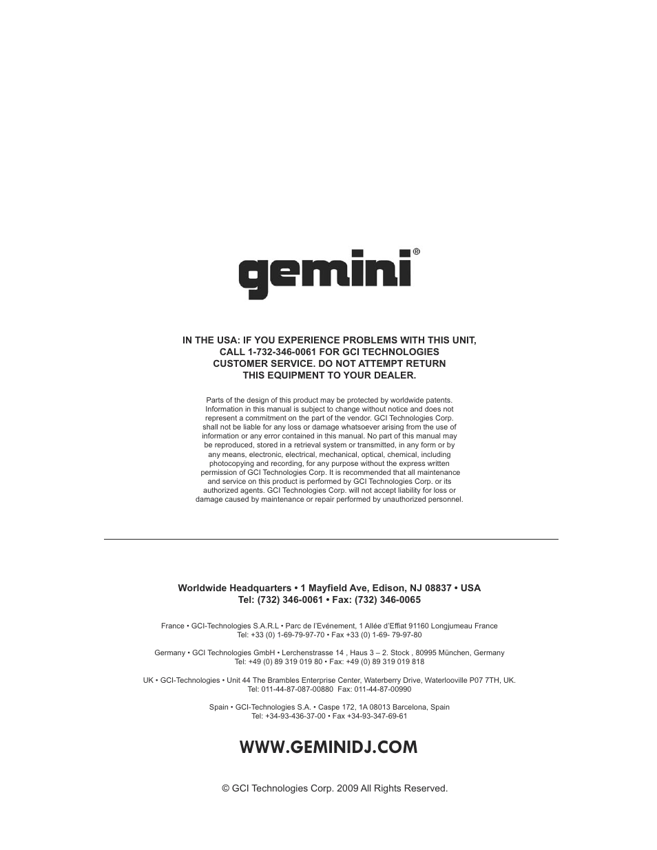 Gemini CDJ-600 User Manual | Page 20 / 20