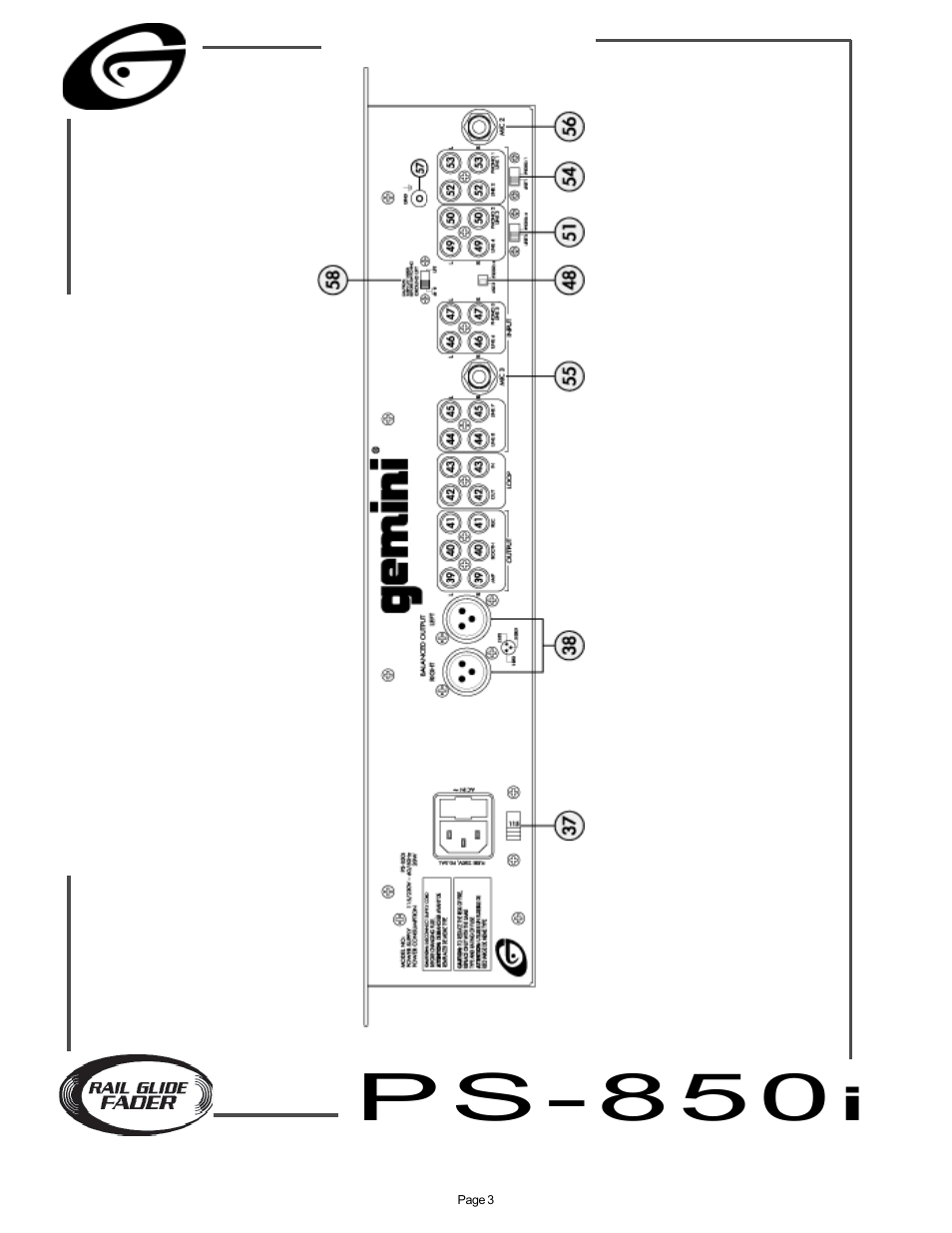P s - 8 5 0 | Gemini PS-850i User Manual | Page 3 / 6