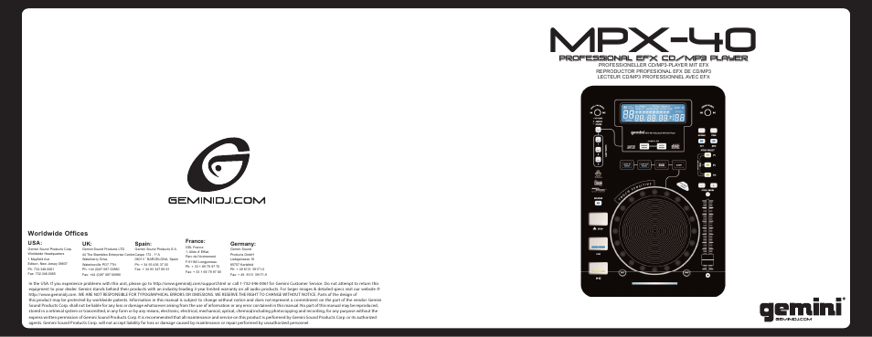 Gemini MPX-40 User Manual | 22 pages