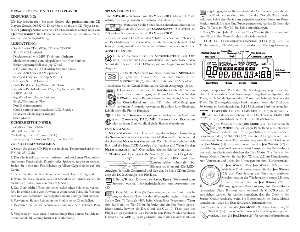 Gemini MPX-40 User Manual | Page 14 / 22