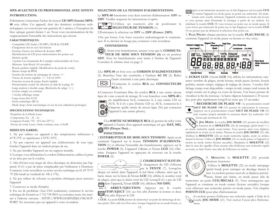 Gemini MPX-40 User Manual | Page 19 / 22