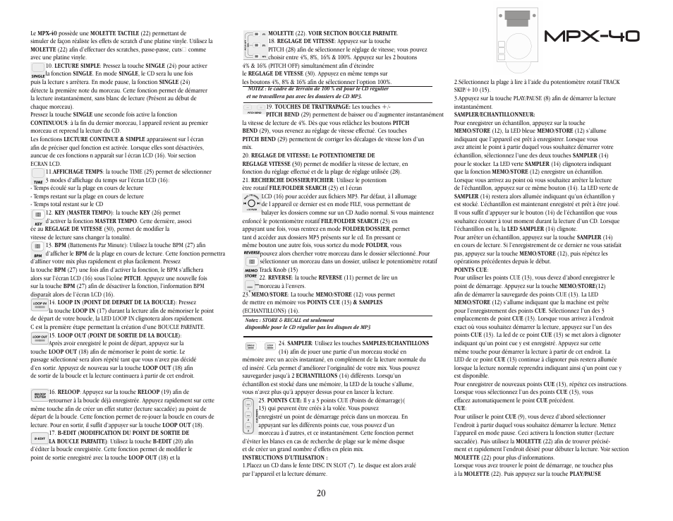 Mpx-40 | Gemini MPX-40 User Manual | Page 20 / 22