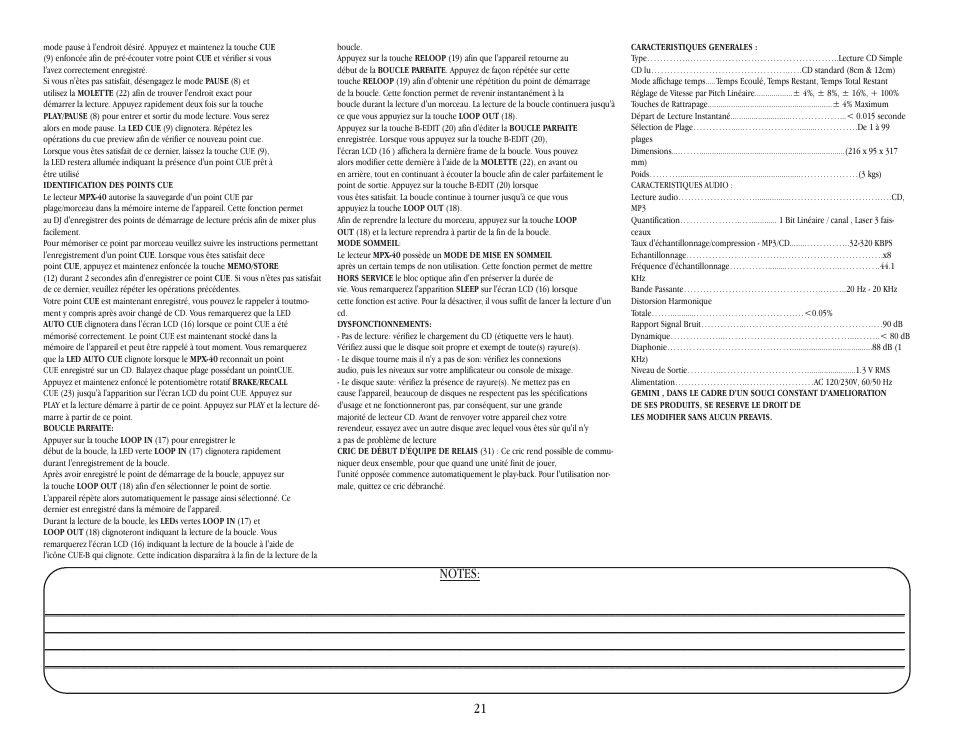 Gemini MPX-40 User Manual | Page 21 / 22