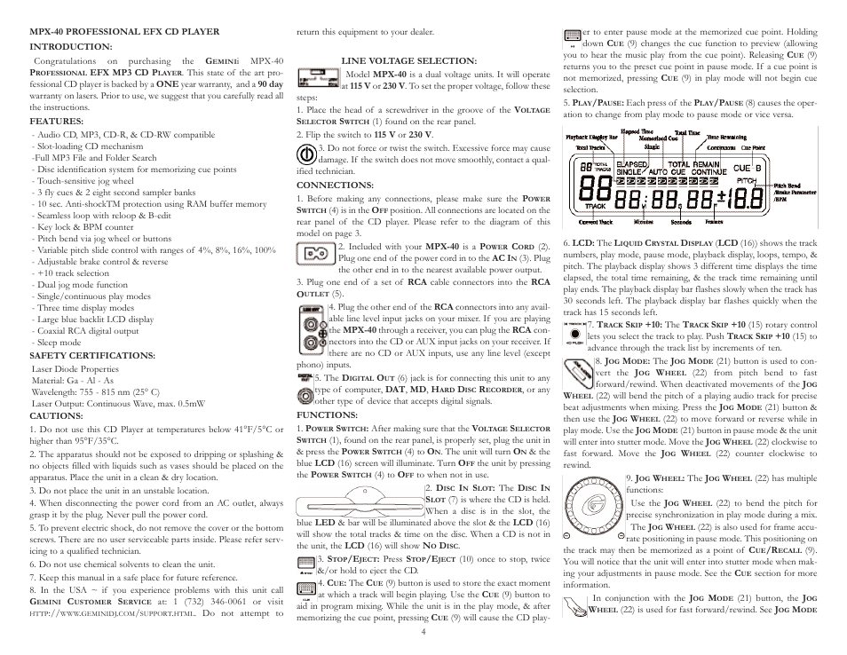 Gemini MPX-40 User Manual | Page 4 / 22