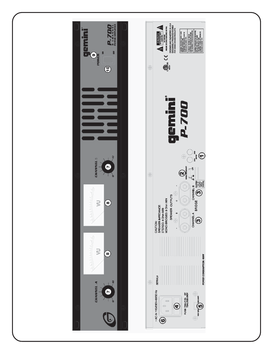 Front: rear | Gemini P-700 User Manual | Page 2 / 12