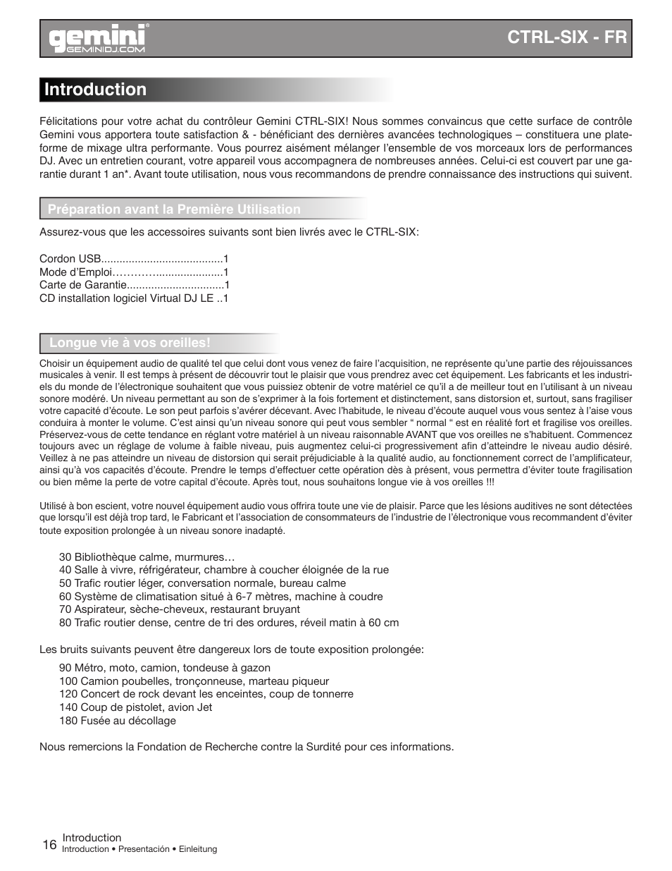 Ctrl-six - fr introduction | Gemini CTRL-SIX User Manual | Page 16 / 28