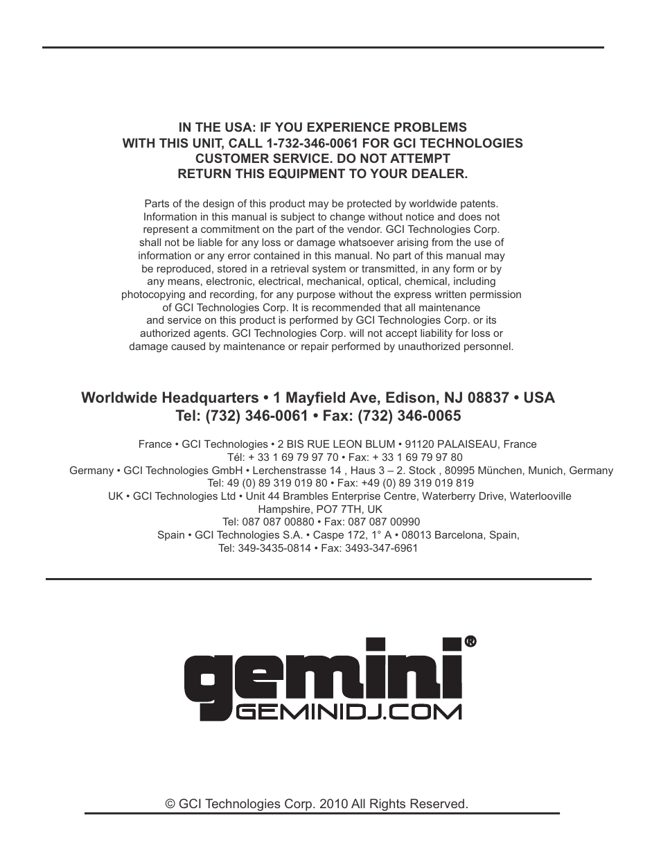 Gemini CTRL-SIX User Manual | Page 28 / 28