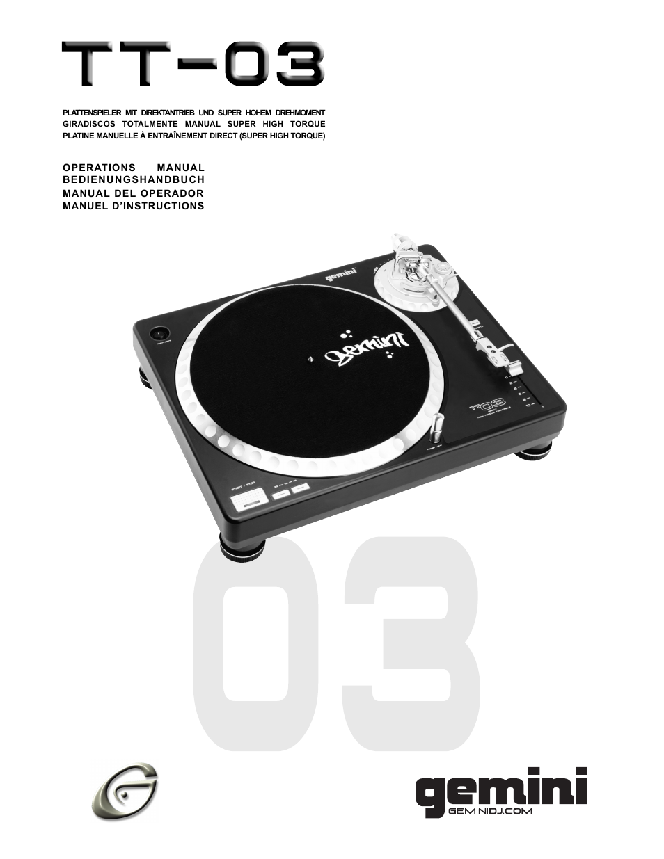 Gemini TT-03 User Manual | 12 pages
